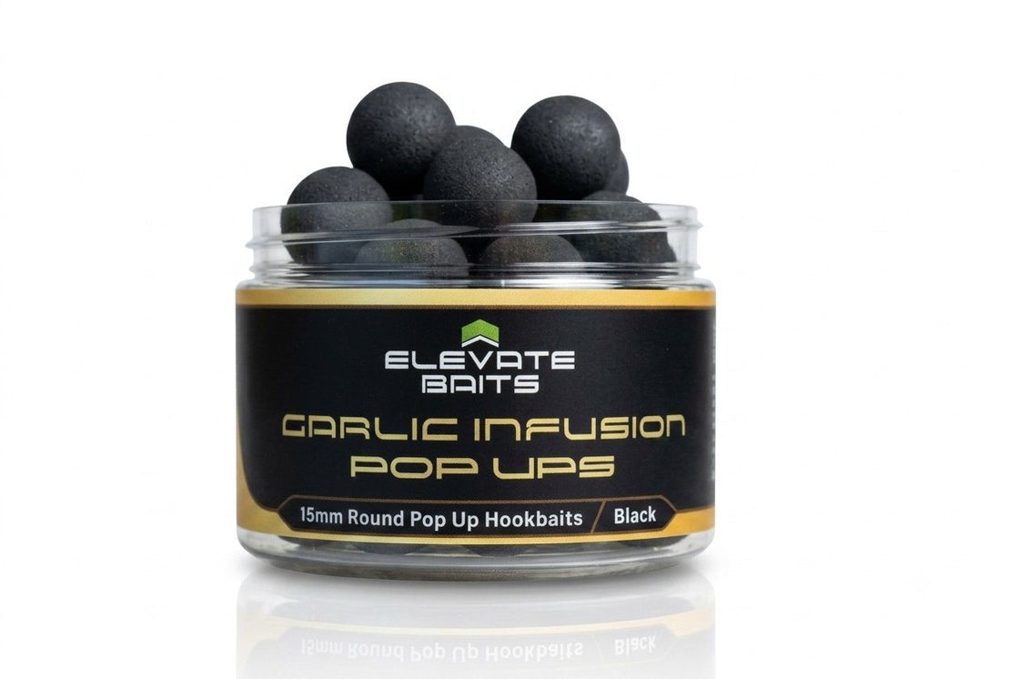 Elevate baits pop-ups 15mm round garlic infusion black
