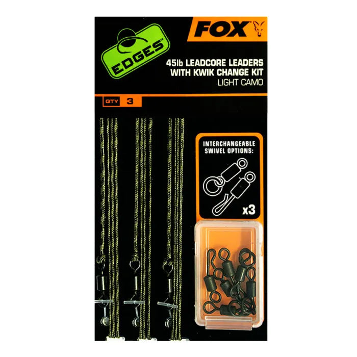 FOX 45LB LEADCORE LEADERS WITH KWIK CHANGE KIT LIGHT CAMO