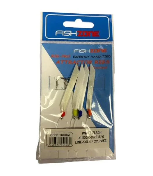 FISHZONE WHITE FLASH 4 HOOK-SIZE 2/0